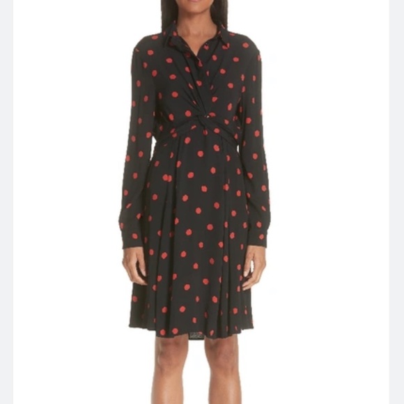Ganni Dresses & Skirts - GANNI Twist-Front Shirtdress Barra Black/Red Polka Dot Print Crepe Size 38